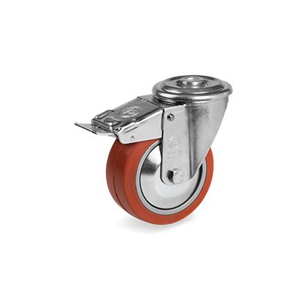 Kerék / Átmérő = 100 mm / Golyóscsapágyas / Hátfuratos, fékes kivitelű / Beépítési mag = 128 mm / Teherbírás = 80/40 kg