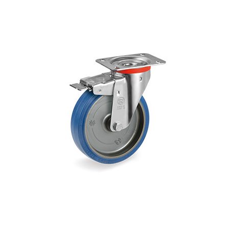 Kerék / Átmérő = 100 mm / Siklócsapágyas / Forgó, fékes kivitelű / Beépítési mag = 128 mm / Teherbírás = 150 kg