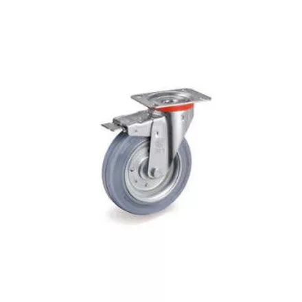 Kerék / Átmérő = 100 mm / Siklócsapágyas / Forgó, fékes kivitelű / Beépítési mag = 128 mm / Teherbírás = 80 kg
