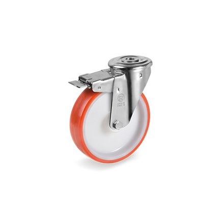 Kerék / Átmérő = 80 mm / Siklócsapágyas / Hátfuratos, fékes kivitelű / Beépítési mag = 107 mm / Teherbírás = 120 kg