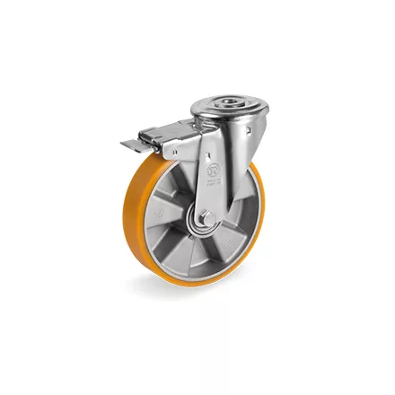 Kerék / Átmérő = 80 mm / Golyóscsapágyas / Hátfuratos, fékes kivitelű / Beépítési mag = 107 mm / Teherbírás = 200 kg