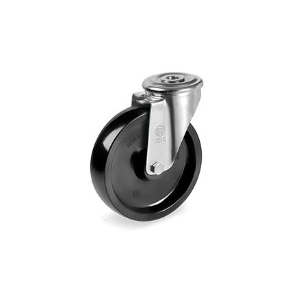 Kerék / Átmérő = 125 mm / Siklócsapágyas / Hátfuratos kivitelű / Beépítési mag = 156 mm / Teherbírás = 220 kg